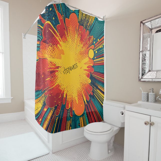 Comic Style Pop Art Explosion (1) Shower Curtain (In Situ)