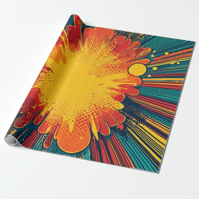 Comic Style Pop Art Explosion (1) Wrapping Paper (Unrolled)