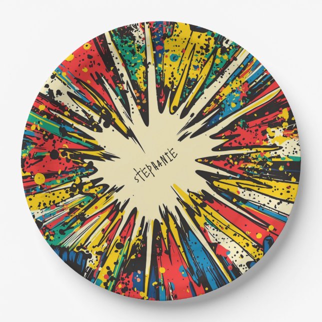 Comic Style Pop Art Explosion (2) Paper Plate (Front)