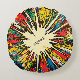 Comic Style Pop Art Explosion (2) Round Cushion