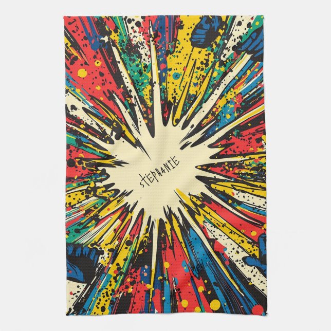 Comic Style Pop Art Explosion (2) Tea Towel (Vertical)