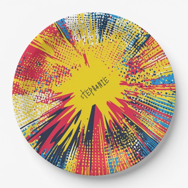 Comic Style Pop Art Explosion (3) Paper Plate (Front)