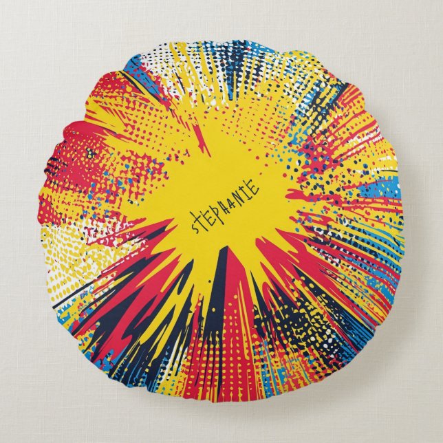 Comic Style Pop Art Explosion (3) Round Cushion (Front)