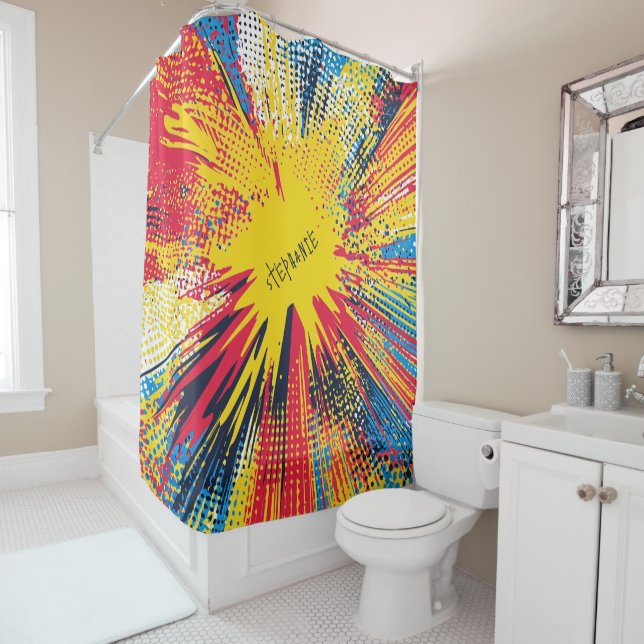 Comic Style Pop Art Explosion (3) Shower Curtain (In Situ)