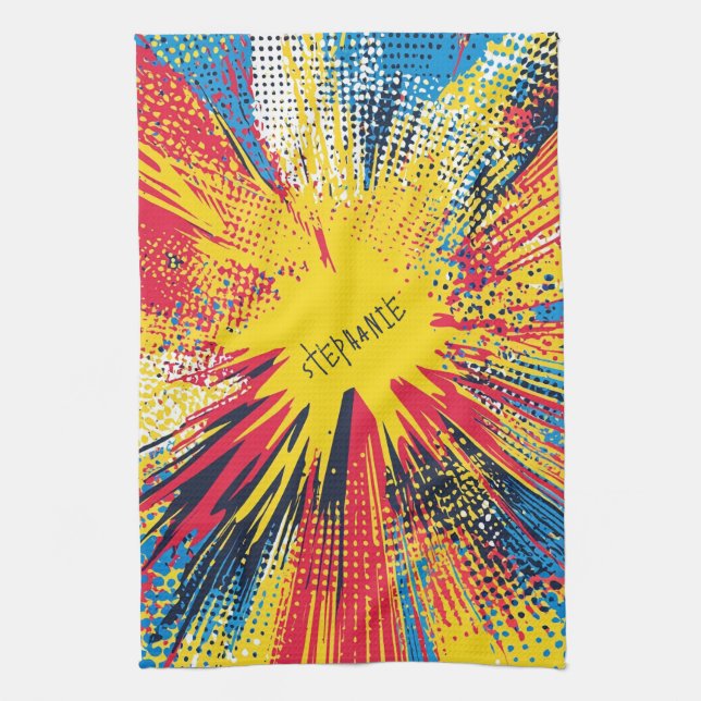 Comic Style Pop Art Explosion (3) Tea Towel (Vertical)