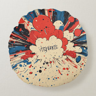 Comic Style Pop Art Explosion (4) Round Cushion