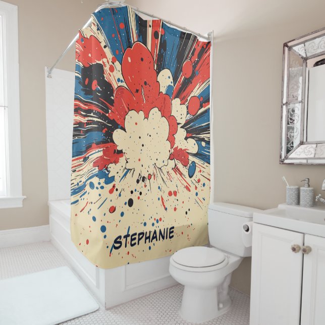 Comic Style Pop Art Explosion (4) Shower Curtain (In Situ)