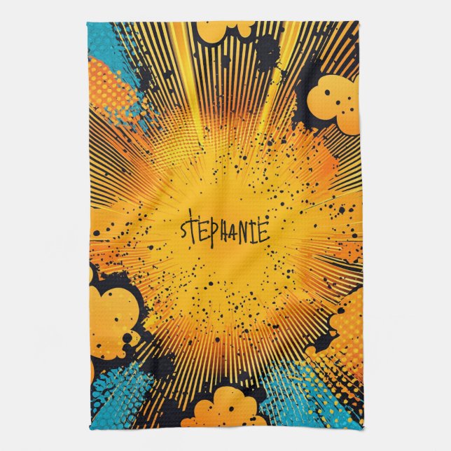 Comic Style Pop Art Explosion (8) Tea Towel (Vertical)