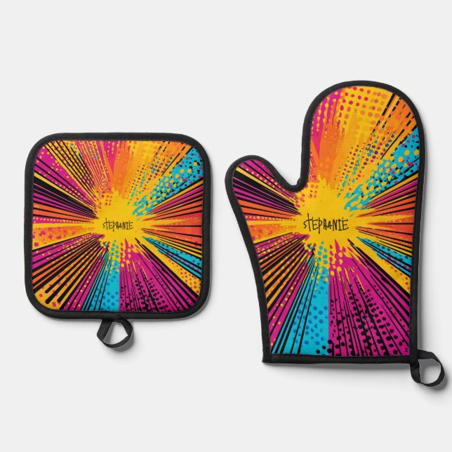Comic Style Pop Art Explosion (9) Oven Mitt & Pot Holder Set (Front)