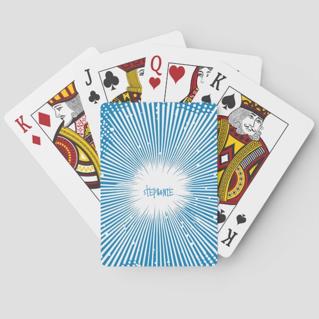 Comic Style Pop Art Explosion - Blue and White Playing Cards (Back)