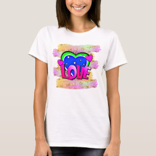 Comic Style Pop Art Retro Blue Green Pink LOVE T-Shirt