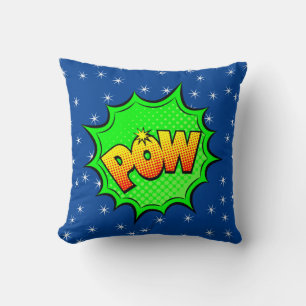 Comic Style Pop Art Retro Blue Green Yellow POW Cushion