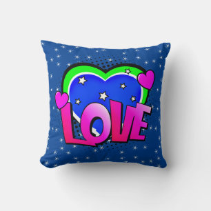 Comic Style Pop Art Retro Blue Pink Green LOVE Cushion