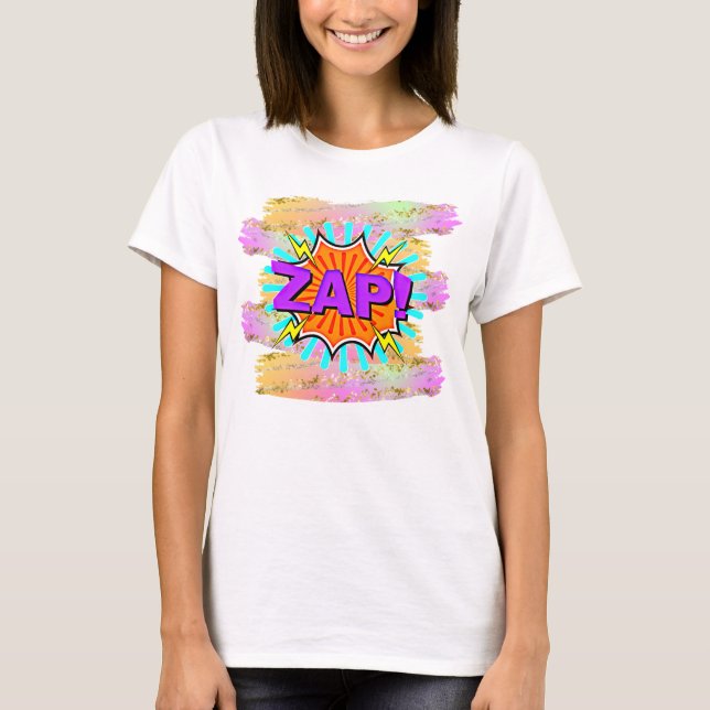Comic Style Pop Art Retro Blue Purple Orange ZAP   T-Shirt (Front)