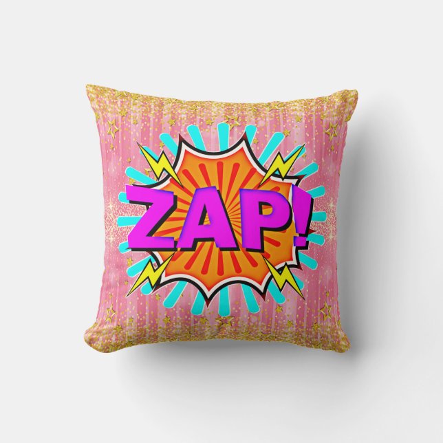 Comic Style Pop Art Retro Orange Purple Aqua ZAP   Cushion (Front)