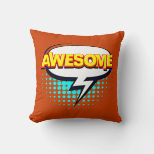 Comic Style Pop Art Retro Pink AWESOME Text Cushion