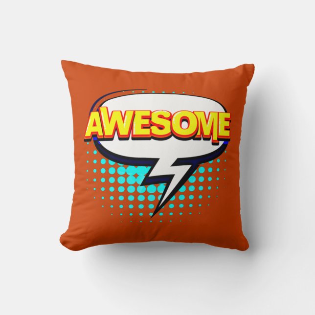 Comic Style Pop Art Retro Pink AWESOME Text Cushion (Front)