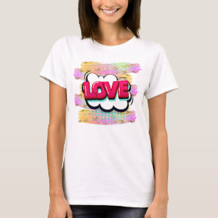Comic Style Pop Art Retro Pink LOVE Glitter Brush T-Shirt