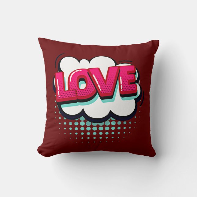 Comic Style Pop Art Retro Pink Love Text Cushion (Front)