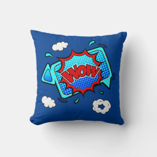 Comic Style Pop Art Retro Red Blue WOW Cushion