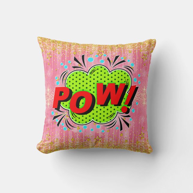 Comic Style Pop Art Retro Red Green POW            Cushion (Front)