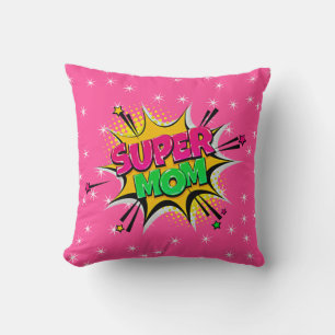 Comic Style Pop Art Retro Stars Pink Super Mum Cushion
