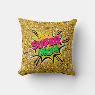 Comic Style Pop Art Retro Stars Pink Super Mum Th Cushion