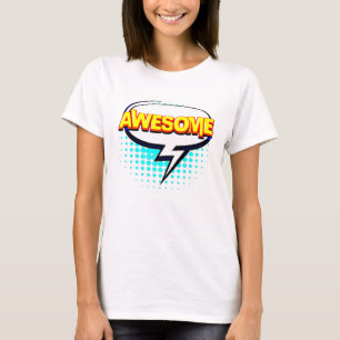 Comic Style Pop Art Retro Yellow Aqua AWESOME T-Shirt