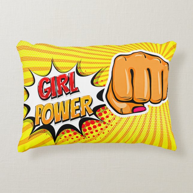 Comic Style Pop Art Retro Yellow Girl Power  Decorative Cushion (Front)
