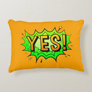 Comic Style Pop Art Retro Yellow Gold  YES / NO Decorative Cushion