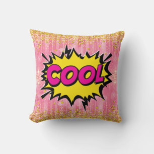 Comic Style Pop Art Retro Yellow Pink Gold COOL Cushion