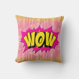 Comic Style Pop Art Retro Yellow Pink Gold WOW Cushion