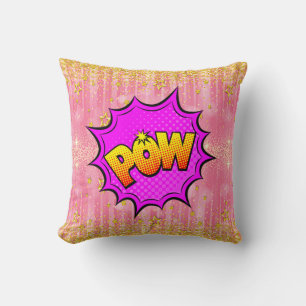 Comic Style Pop Art Retro Yellow Purple Pink POW   Cushion