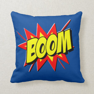 Comic Style Pop Art Retro Yellow Red Blue BOOM Cushion