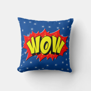 Comic Style Pop Art Retro Yellow Red Blue WOW  Cushion