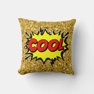 Comic Style Pop Art Retro Yellow Red Gold COOL Cushion