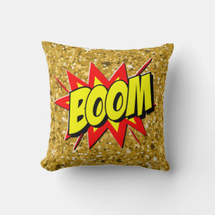 Comic Style Pop Art Retro Yellow Red Yellow BOOM Cushion