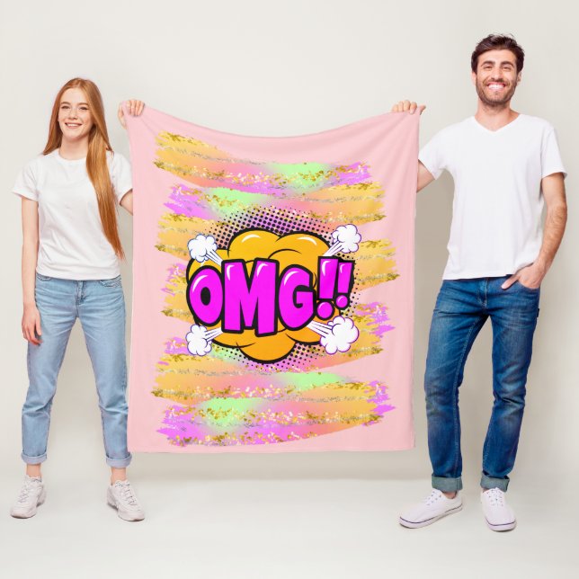Comic Style Pop Retro Yellow Purple OMG Rainbow Fl Fleece Blanket (In Situ)