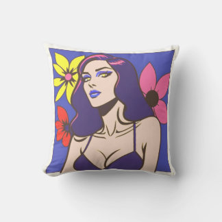 Comic style pretty woman Throw Pillow