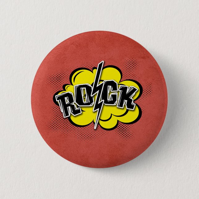 Comic style rock illustration 6 cm round badge (Front)
