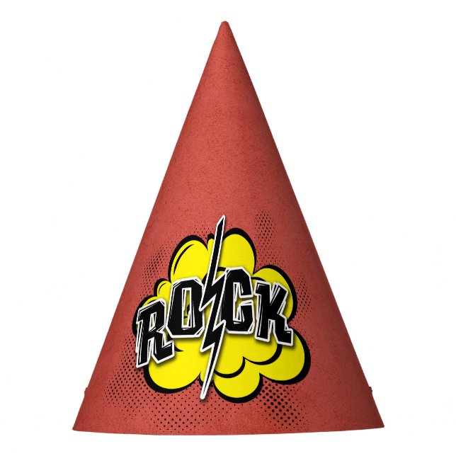 Comic style rock illustration party hat (Front)