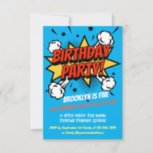 Comic style splash callout birthday invitation