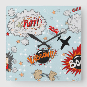 Comic Style Super Hero Design Square Wall Clock