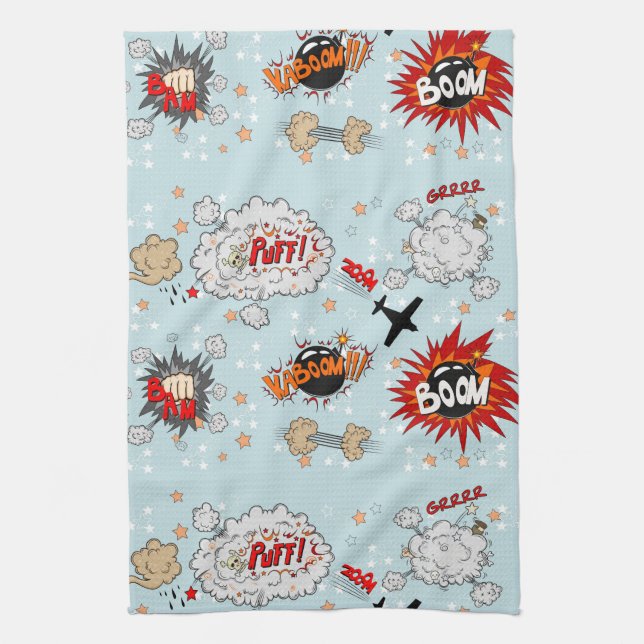 Comic Style Super Hero Design Tea Towel (Vertical)