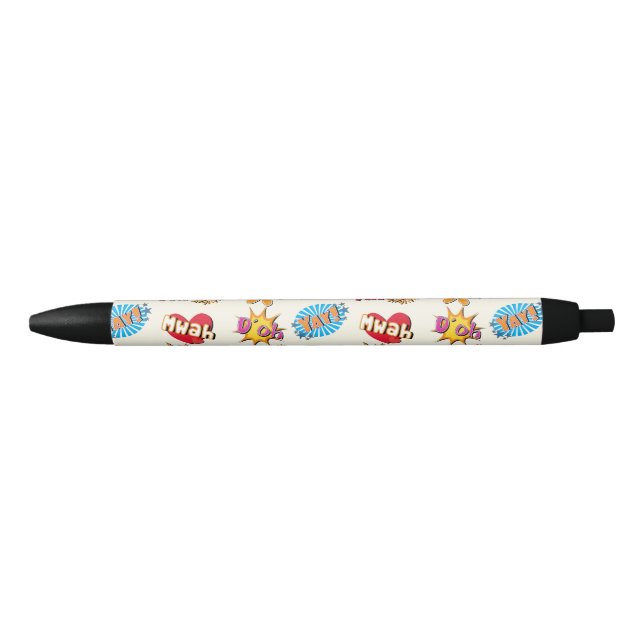 Comic Style Super Hero Girly Design Black Ink Pen (Front)
