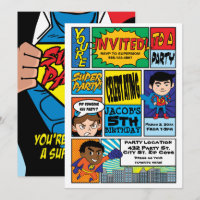 Comic Style Superhero Birthday Invitations