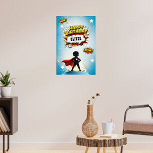 Comic Style Superhero Boy's Name Birthday Poster