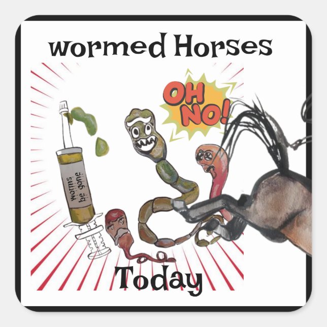 comic style wormed horses square sticker (Front)