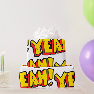 Comic Style Yeah Text Graphic in Bold Yellow Wrapping Paper