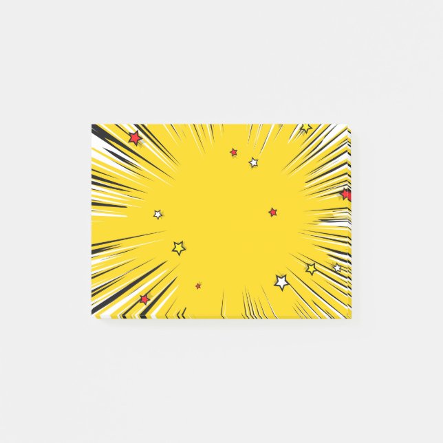 Comic Style Yellow Sunburst with Red Stars Post-it Notes (Front)
